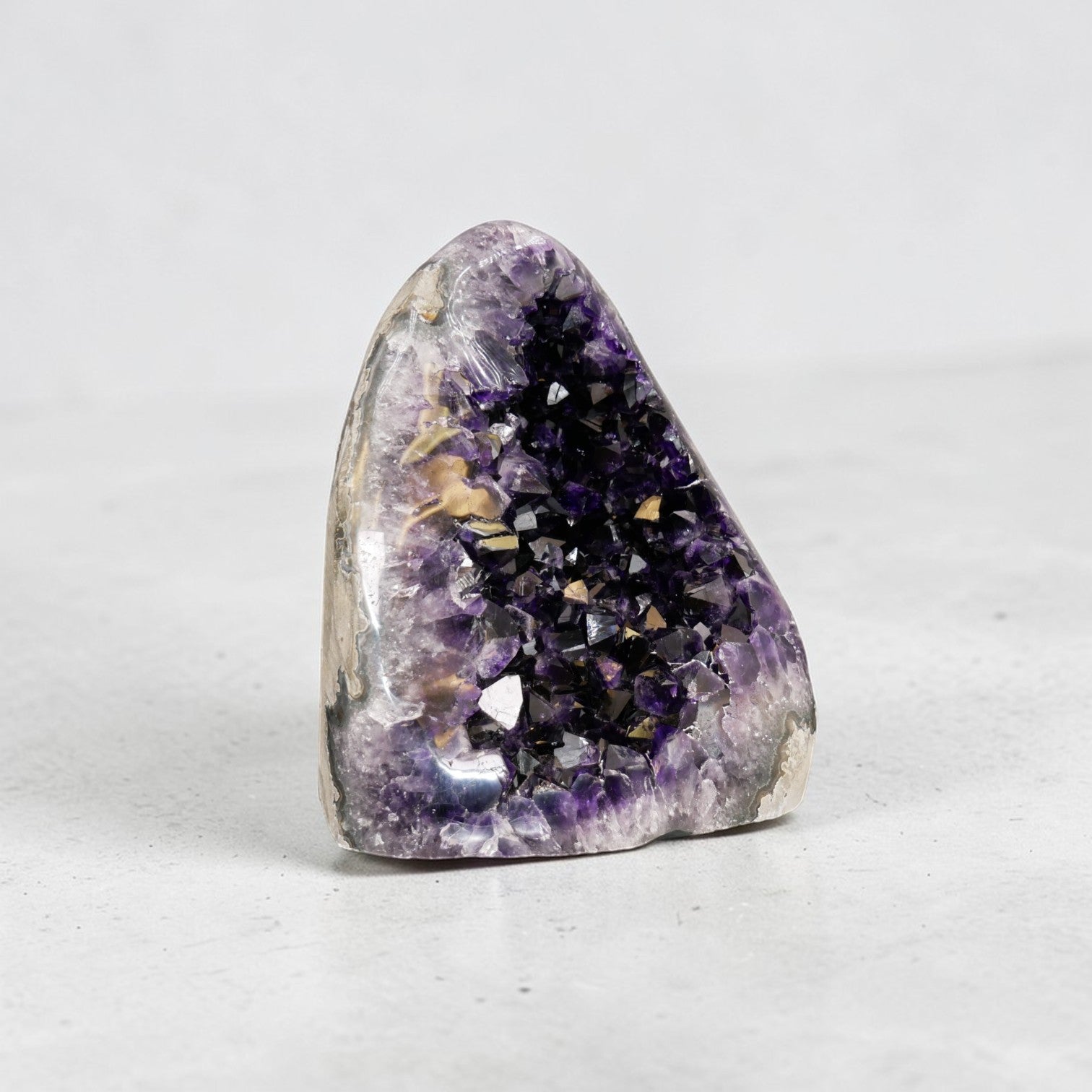 Natural amethyst cathedral with dark violet crystal formation and visible agate banding, 21.80 lb, Uruguay