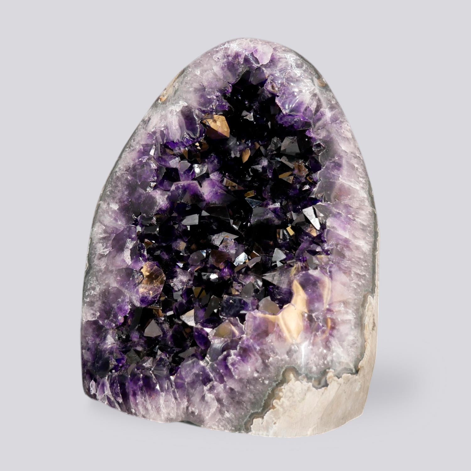 Large amethyst cathedral geode 21.80 lb, deep purple open crystal cluster with polished chalcedony exterior, unique formation from Artigas Uruguay, statement home decor piece