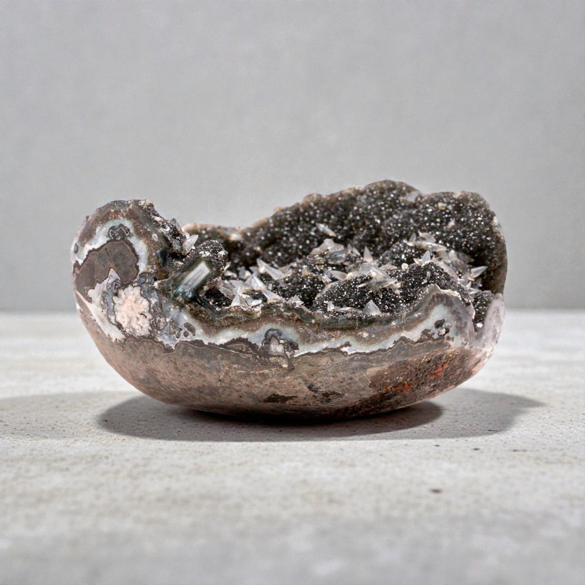 mini druzy quartz geode, banded agate amethyst crystal